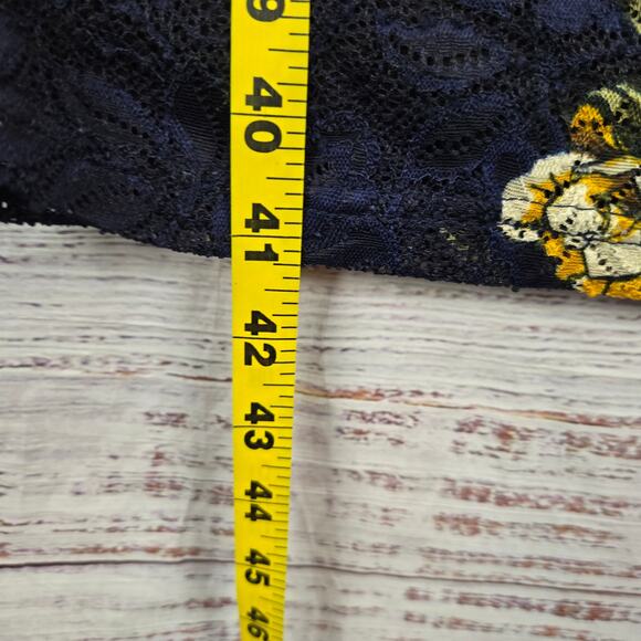 Dark Blue Lace Dress Yellow Roses M Bell Sleeve Line Whimsigoth Fairy Witch NWT - Picture 15 of 16
